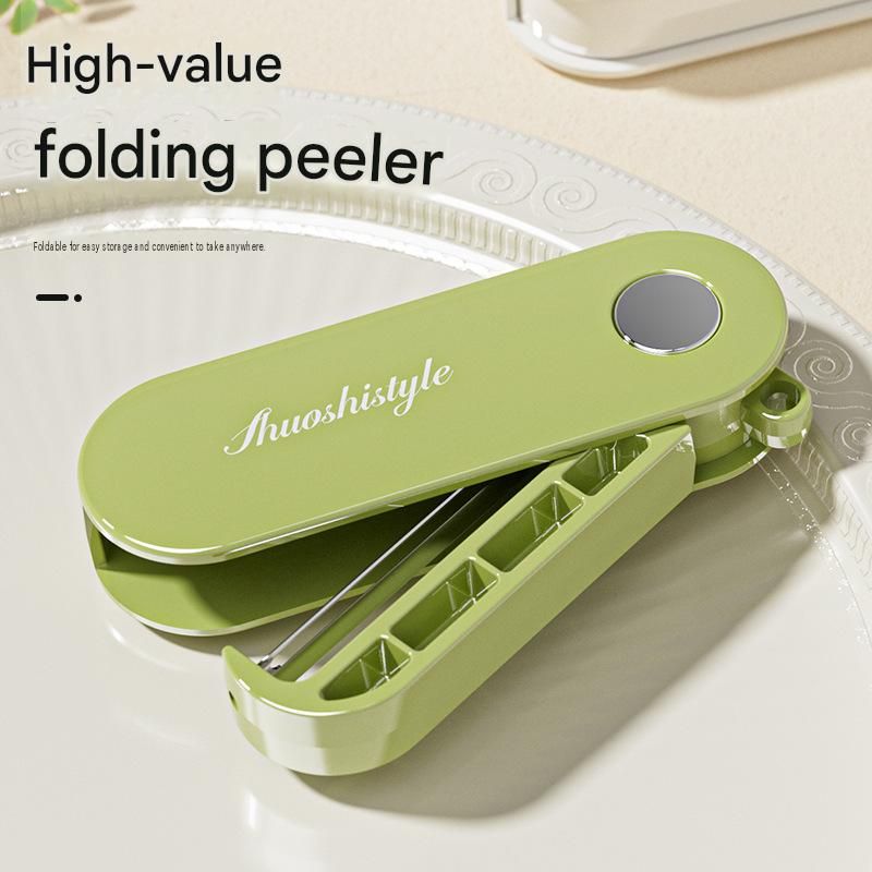 Yellow Portable Folding Fruit Peeler - Stainless Steel Blade, ABS and PP Handle - Compact 9cm Design, Travel Friendly Kitchen Tool for Camping and Home Use
