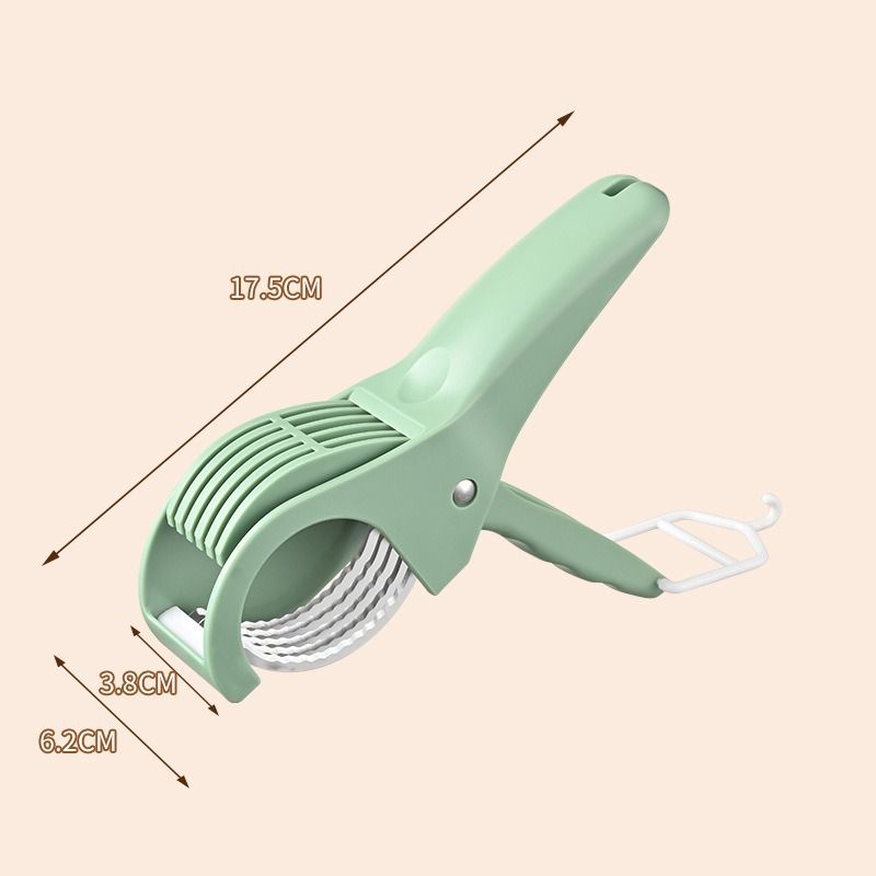 Green Multifunctional Fruit and Vegetable Slicer - Stainless Steel Blades, ABS Handle - One-Press Uniform Slicing for Banana, Cucumber, Ham, Kitchen Prep Tool with Hanging Hook