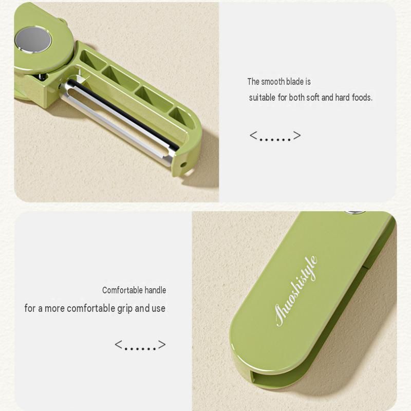 Home Fruit & Vegetable Peeling and Slicing Prep Set-Purple Folding Peeler and Green Fruit Slicer - Portable Stainless Steel Kitchen Tools for Camping, Home Use, and Travel