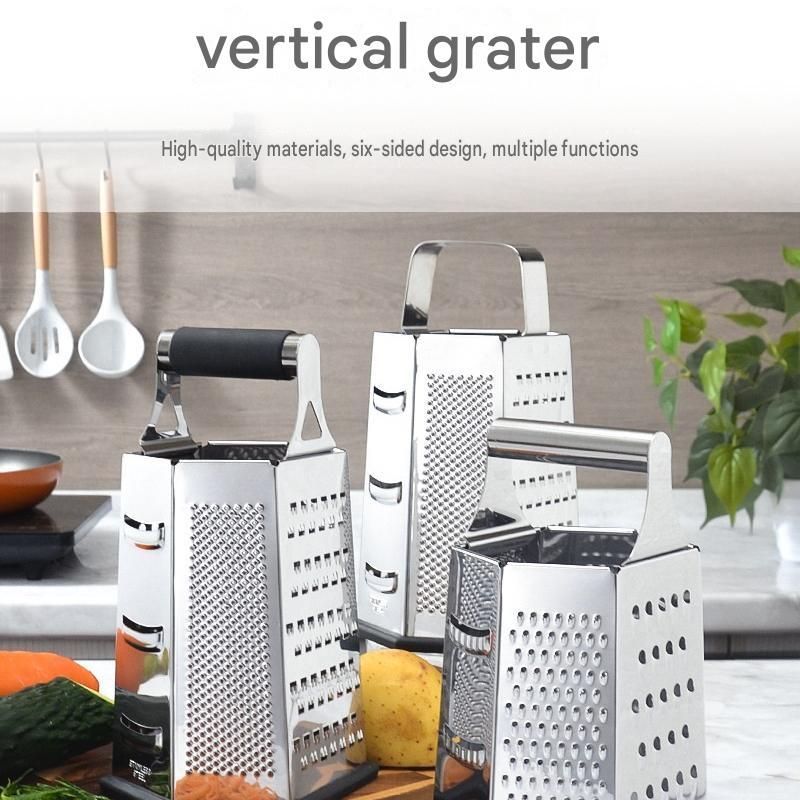 Multifunctional Six-Sided Box Vertical grater - Hollow tubular handle - Stainless Steel Kitchen Tool with Non-Slip Base  for Vegetables, Cheese, and Potatoes