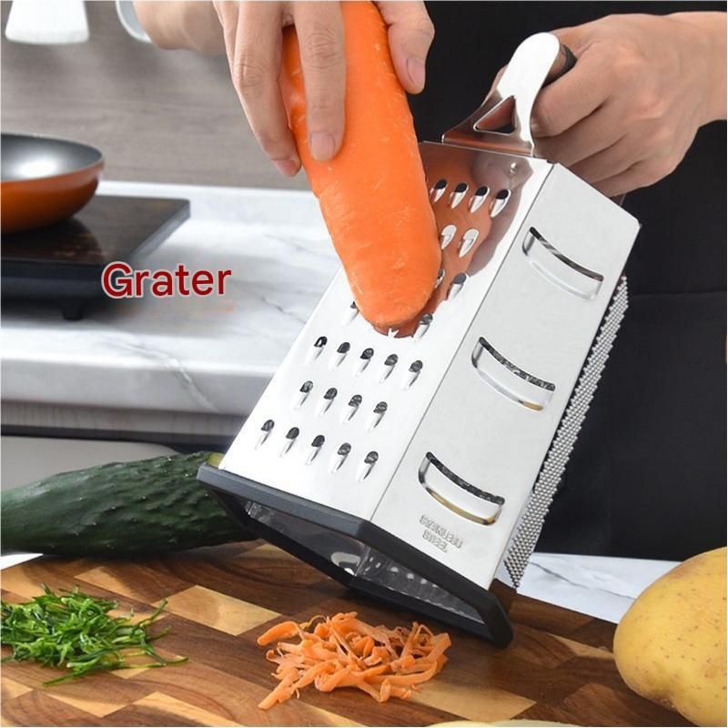 Multifunctional Six-Sided Box Vertical grater - Hollow tubular handle - Stainless Steel Kitchen Tool with Non-Slip Base  for Vegetables, Cheese, and Potatoes