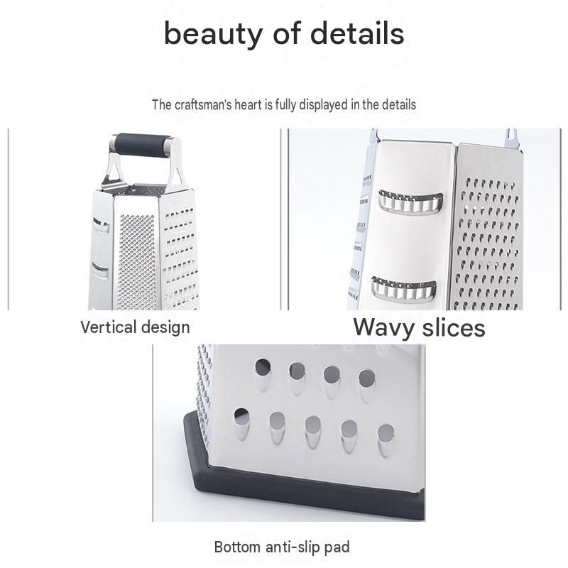 Multifunctional Six-Sided Box Vertical grater - Hollow tubular handle - Stainless Steel Kitchen Tool with Non-Slip Base  for Vegetables, Cheese, and Potatoes
