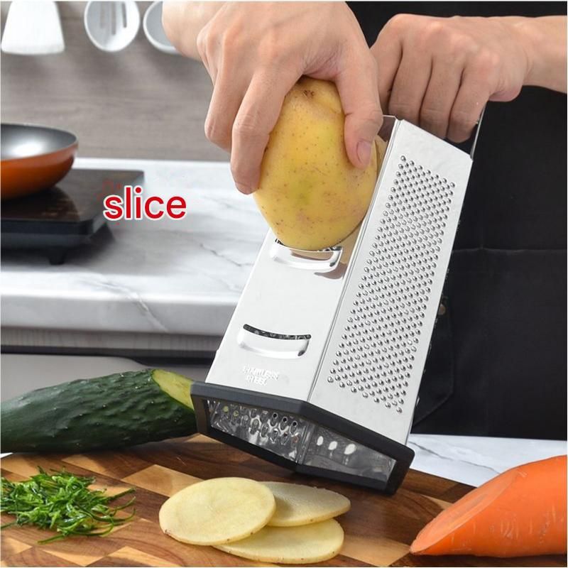 Multifunctional Six-Sided Box Vertical grater- TPR-sleeved handle - Stainless Steel Kitchen Tool with Non-Slip Base  for Vegetables, Cheese, and Potatoes