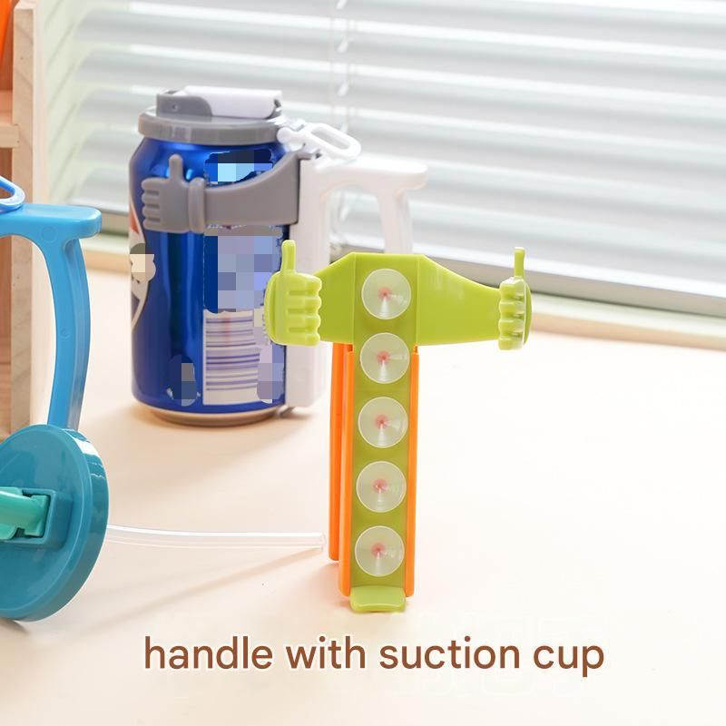 Blue Soda Can Holder with Handle and Suction Cups - Portable Plastic Stand for 12oz Cans, Anti-Slip Grip for Parties, Camping, and Home Use