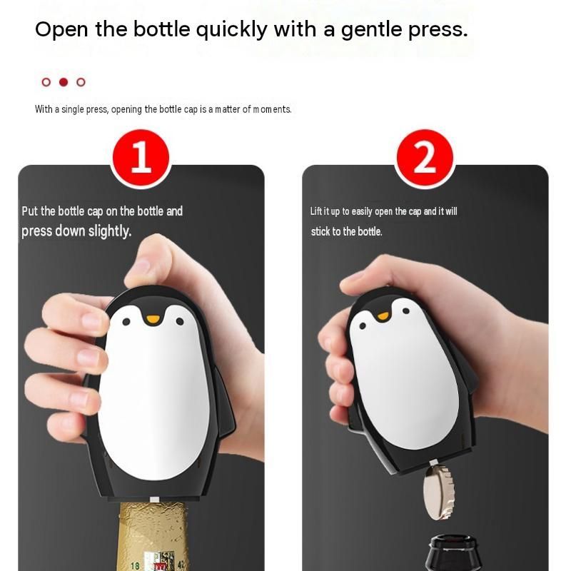 1 pcs Penguin-shaped design Bottle Opener - Stainless Steel and Plastic Magnetic Beer Opener with Cap Catcher, Compact Portable Beverage Access Tool for Home Bar, Parties, Camping and Gifts