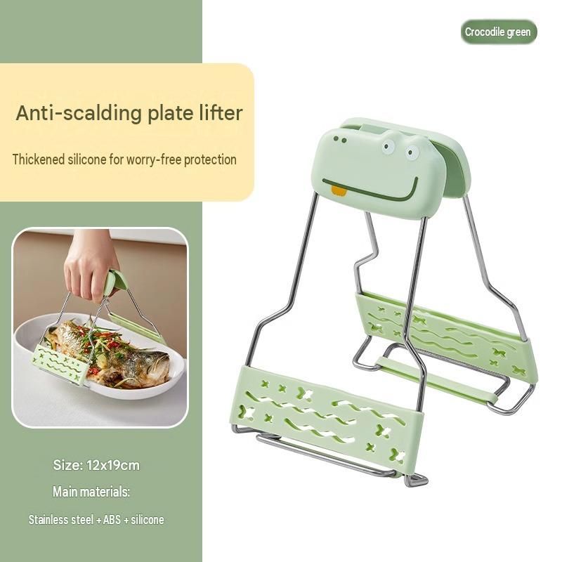 Adjustable Anti-Scald Dish Lifter - Silicone Grip Stainless Steel Plate Gripper for Steamer Oven - Safe Hot Bowl Removal Kitchen Tool
