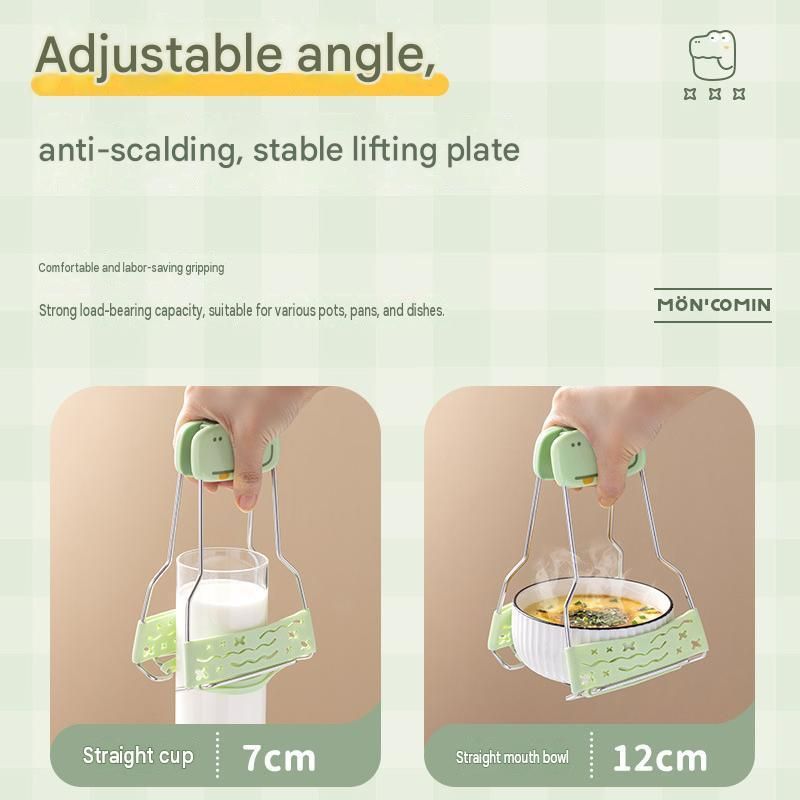 Adjustable Anti-Scald Dish Lifter - Silicone Grip Stainless Steel Plate Gripper for Steamer Oven - Safe Hot Bowl Removal Kitchen Tool