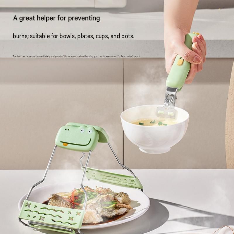 Anti-Scald Dish Lifter and Bowl Gripper Set - Adjustable Silicone Grip Stainless Steel Kitchen Tool for Steamer Oven Microwave Safe Hot Plate Removal