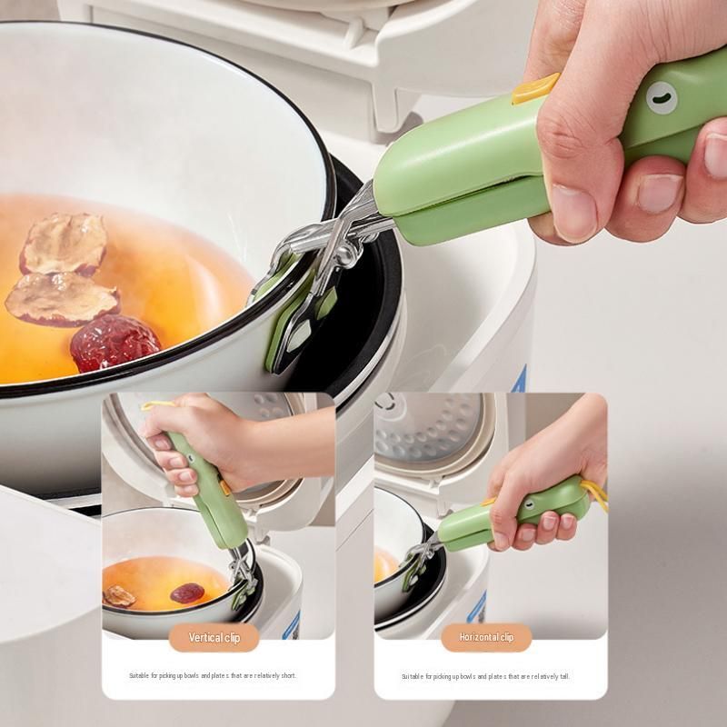 Cute Crocodile shape Kitchen Heat Resistant Set - Silicone Oven Mitts and Non-Slip Bowl Clip - Stainless Steel Anti-Scald Dish Lifter for Steamer and Baking, Space Saving Storage