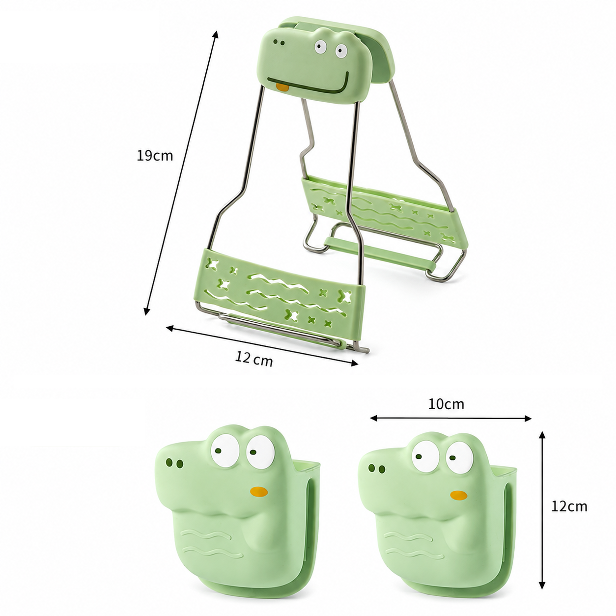 Crocodile shape Kitchen Heat Resistant Set - Adjustable Stainless Steel Plate Lifter and Silicone Oven Mitts - Non-Slip Anti-Scald Dish Grip for Steamer and Baking, Space Saving Storage