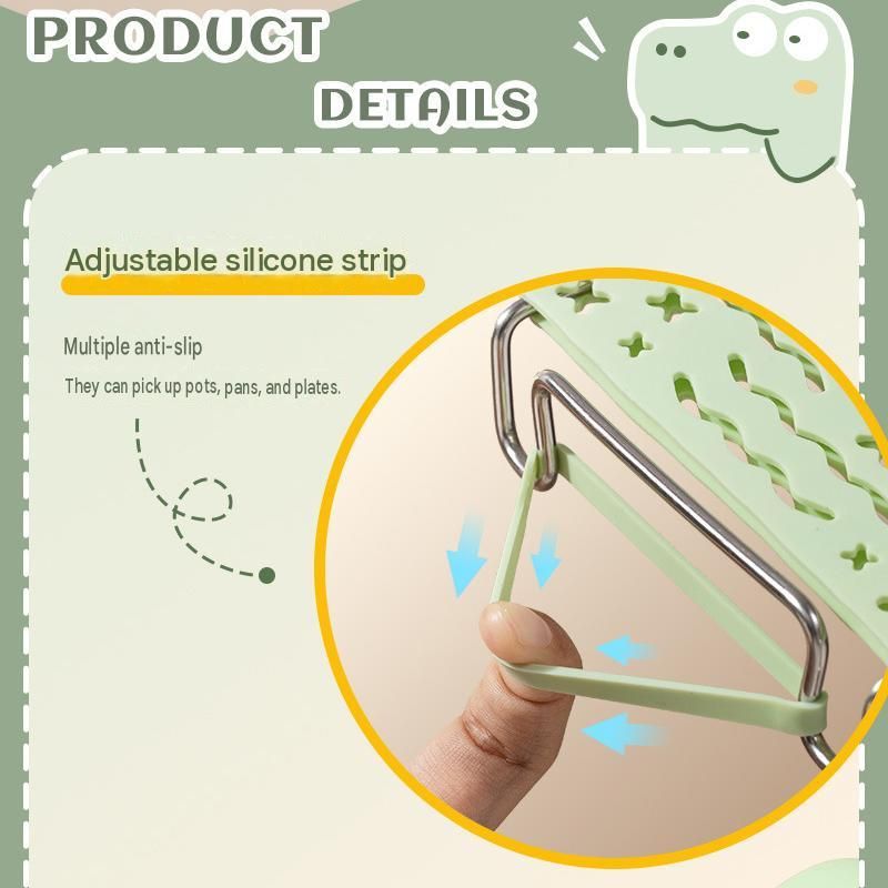 Crocodile shape Kitchen Heat Resistant Set - Adjustable Stainless Steel Plate Lifter and Silicone Oven Mitts - Non-Slip Anti-Scald Dish Grip for Steamer and Baking, Space Saving Storage