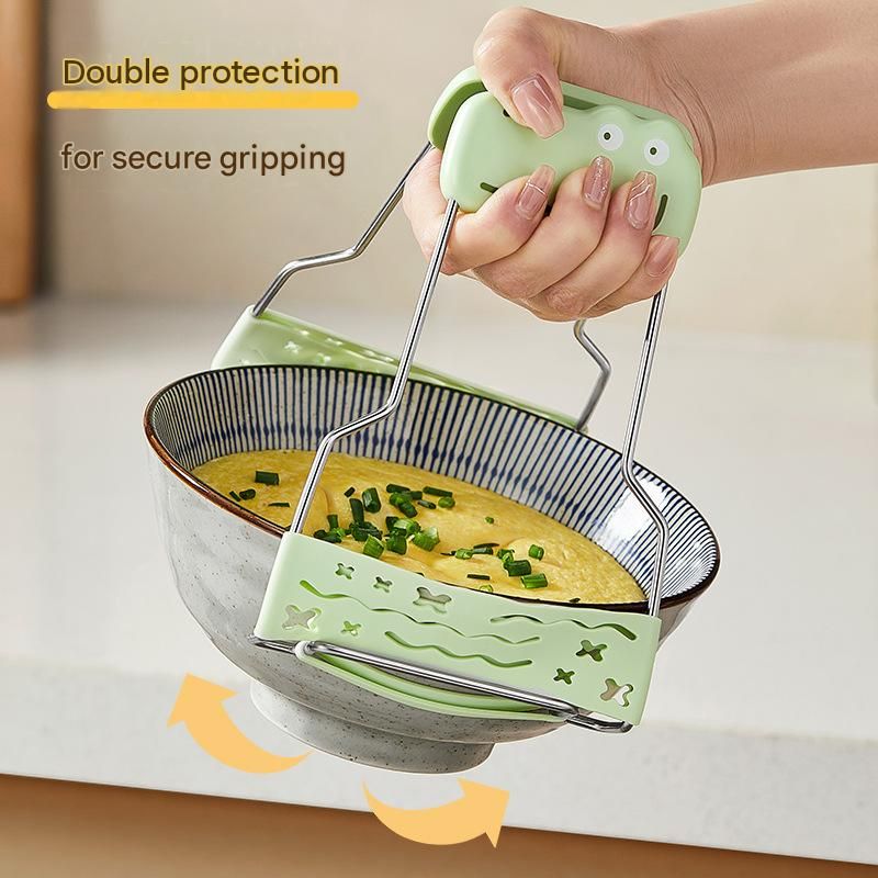 Crocodile shape Kitchen Heat Resistant Set - Adjustable Stainless Steel Plate Lifter and Silicone Oven Mitts - Non-Slip Anti-Scald Dish Grip for Steamer and Baking, Space Saving Storage