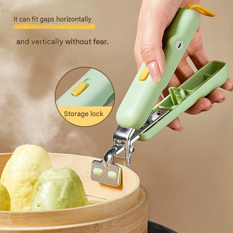 Crocodile shape Kitchen Heat Resistant Set - Adjustable Stainless Steel Plate Lifter, Non-Slip Bowl Clip and Silicone Oven Mitts - Anti-Scald Dish Grip for Steamer and Baking, Space Saving Storage