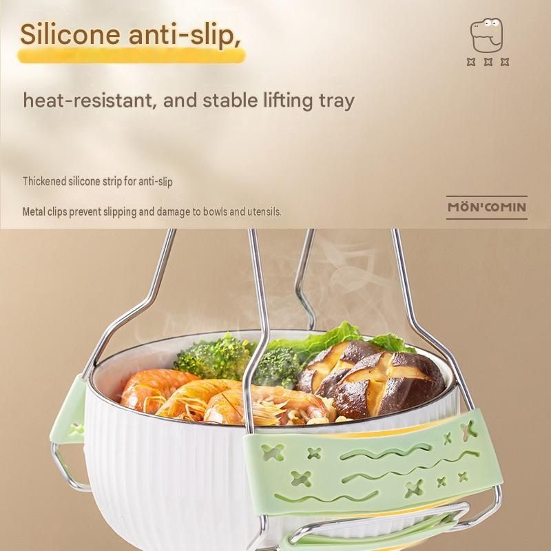 Crocodile shape Kitchen Heat Resistant Set - Adjustable Stainless Steel Plate Lifter, Non-Slip Bowl Clip and Silicone Oven Mitts - Anti-Scald Dish Grip for Steamer and Baking, Space Saving Storage