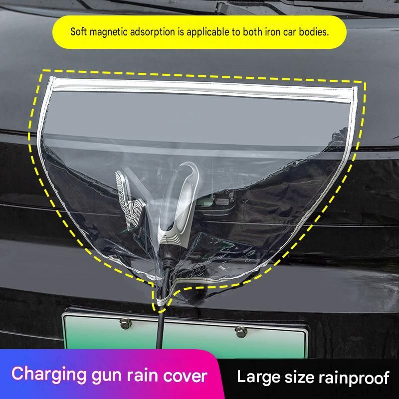 White Magnetic EV Charging Port Rain Cover - Waterproof PVC Shield with Soft Magnetic Strip for Outdoor Charging Protection, Universal Fit for Electric Vehicles, Dust and Weather Resistant