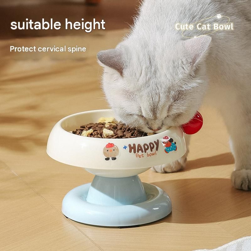 White and Blue Elevated Pet Food Bowl - Stainless Steel Insert, Non-Slip Base, Wide Mouth Design, Ergonomic Neck Protection for Cats and Small Dogs