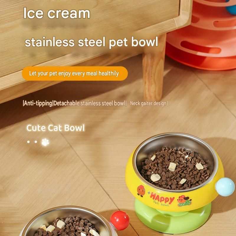 Pink and Blue Elevated Pet Food Bowl - Stainless Steel Insert, Non-Slip Base, Wide Mouth Design, Ergonomic Neck Protection for Cats and Small Dogs