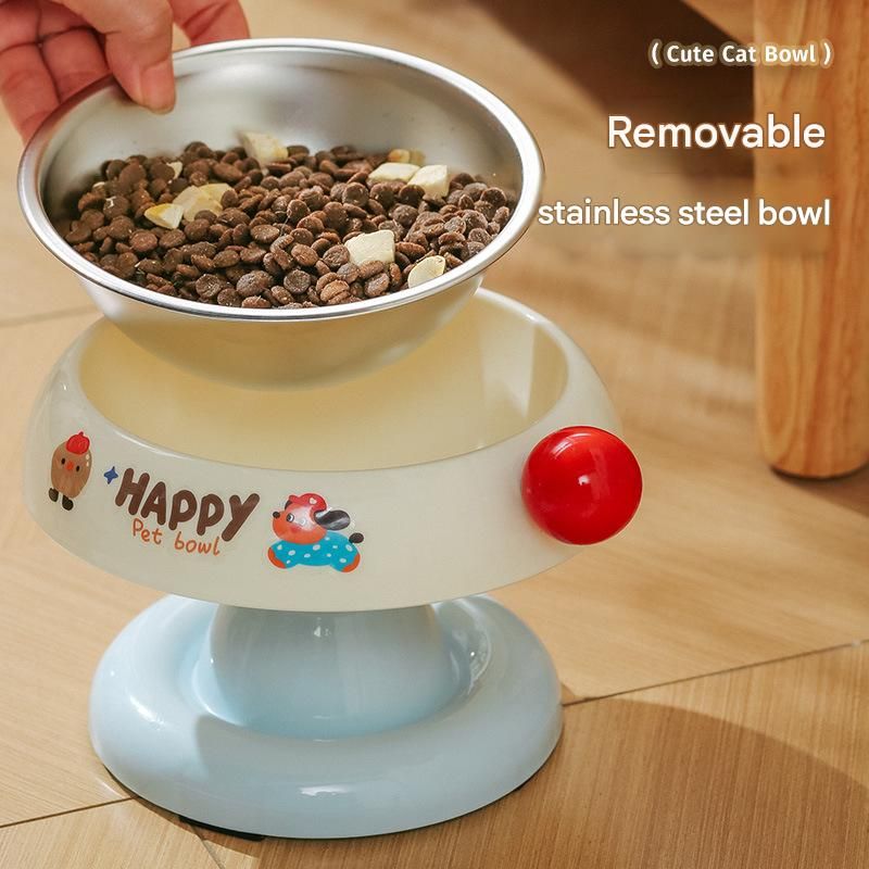 Pink and Blue Elevated Pet Food Bowl - Stainless Steel Insert, Non-Slip Base, Wide Mouth Design, Ergonomic Neck Protection for Cats and Small Dogs