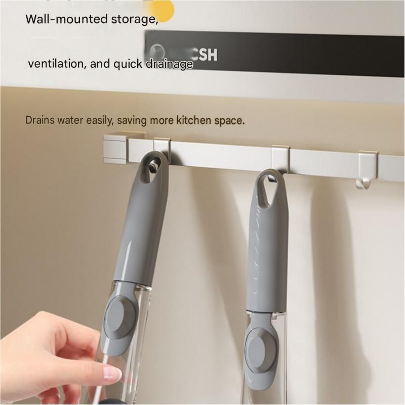 Grey Long Handle Liquid Dispensing Dish Brush（1 brush head） - TPR and PP Construction - Press Button Soap Release,  Non Slip Grip, Kitchen Pot Pan Sink Cleaning Tool