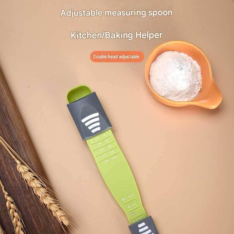 2 pcs Green Adjustable Measuring Spoon - 9 Level Dual Head Kitchen Scale for Baking and Coffee - ABS Material, Clear ML and G Markings, Space Saving Design, Precise Ingredient Control