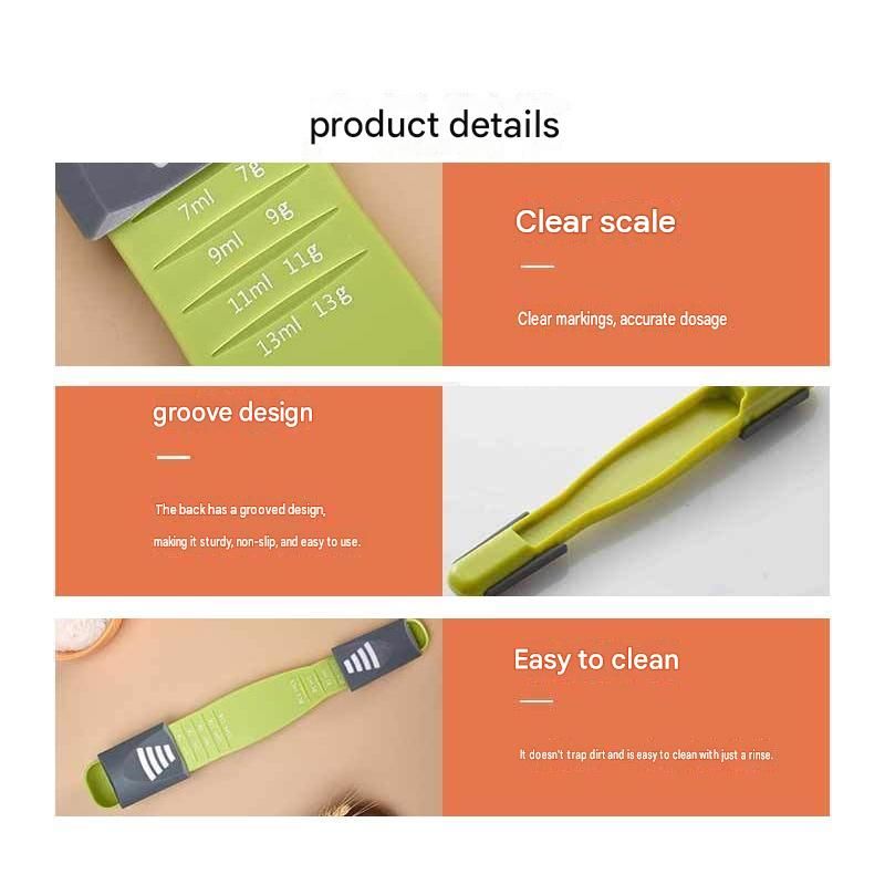 2 pcs Green Adjustable Measuring Spoon - 9 Level Dual Head Kitchen Scale for Baking and Coffee - ABS Material, Clear ML and G Markings, Space Saving Design, Precise Ingredient Control