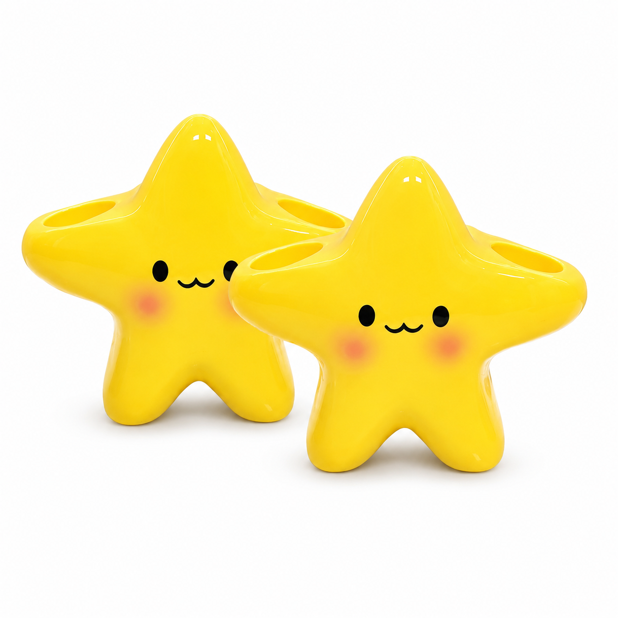 2 pcs Cute Star Shaped Electric Toothbrush Holder - Yellow Plastic Bathroom Organizer - Multi Slot Storage for Manual and Electric Brushes, Space Saving Vanity Tidy, Fun Decor Gift