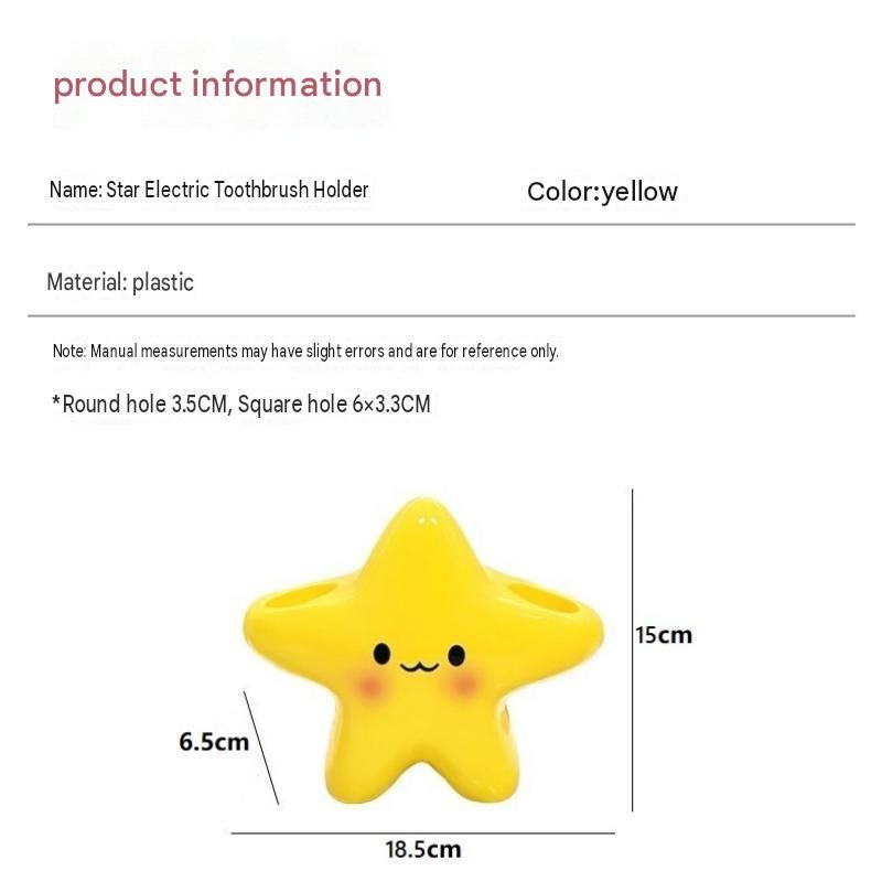 2 pcs Cute Star Shaped Electric Toothbrush Holder - Yellow Plastic Bathroom Organizer - Multi Slot Storage for Manual and Electric Brushes, Space Saving Vanity Tidy, Fun Decor Gift
