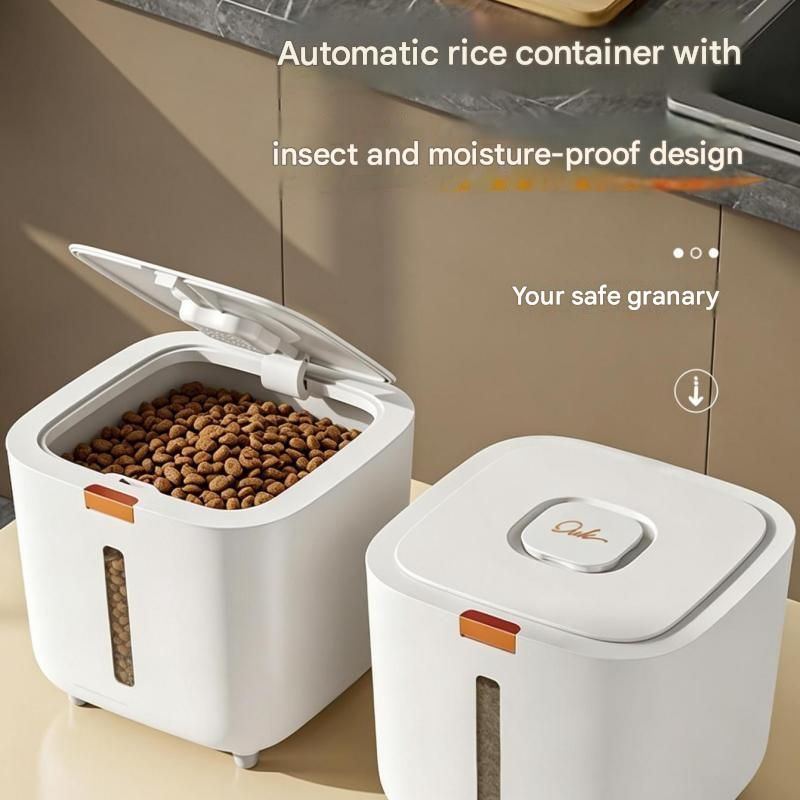 Medium Size [Approx. 5–8 catties of cat/dog food] Sealed Rice Storage Container with Push-Button Lid - Moisture and Insect Proof Design, Transparent Level Window, Airtight Silicone Seal for Kitchen Pantry Organisation