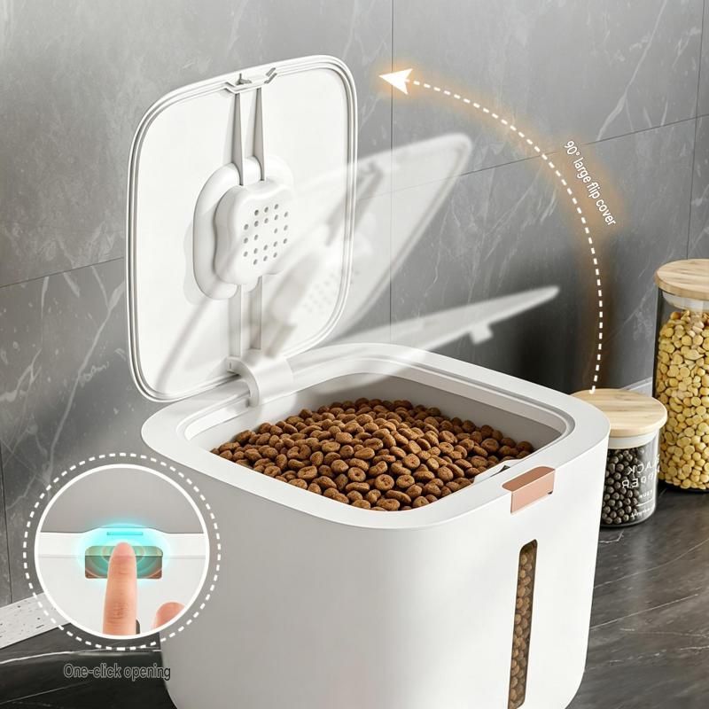 Medium Size [Approx. 5–8 catties of cat/dog food] Sealed Rice Storage Container with Push-Button Lid - Moisture and Insect Proof Design, Transparent Level Window, Airtight Silicone Seal for Kitchen Pantry Organisation