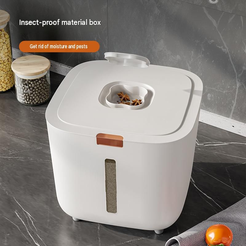 Large Size [Approx. 12-15 catties of cat/dog food] Sealed Rice Storage Container with Push-Button Lid - Moisture and Insect Proof Design, Transparent Level Window, Airtight Silicone Seal for Kitchen Pantry Organisation