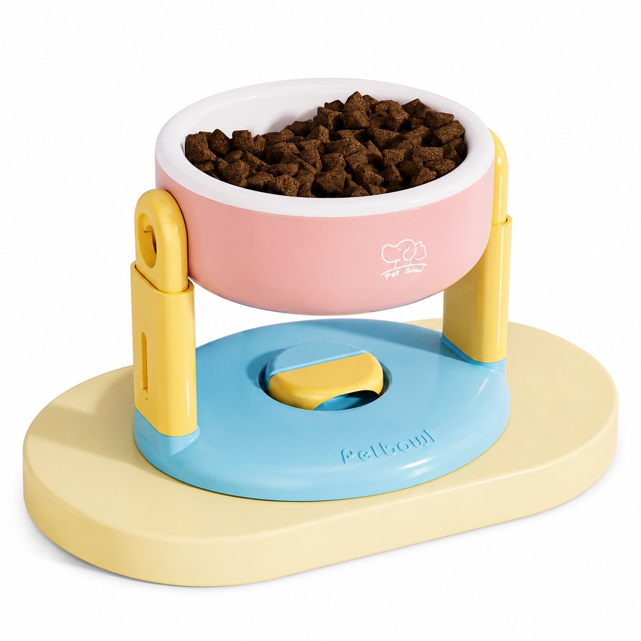 Pink Adjustable Height Pet Bowl With Suction Cup Base - Anti-Spill Elevated Feeder For Cats And Dogs - 3-Level Neck Protection Design