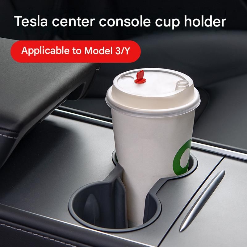 Black Car Cup Holder Insert - TPE Material, Non-Slip Dual Slot Stabiliser for Center Console, Easy Clean Car Accessory