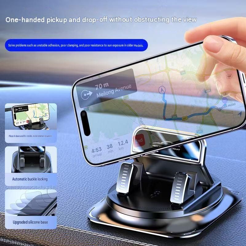 1-pack Black Dashboard Car Phone Holder Mount - 360 Degree Rotatable, Non-Slip Gel Base, One-Hand Operation, Universal Smartphone Support for Navigation and Daily Driving
