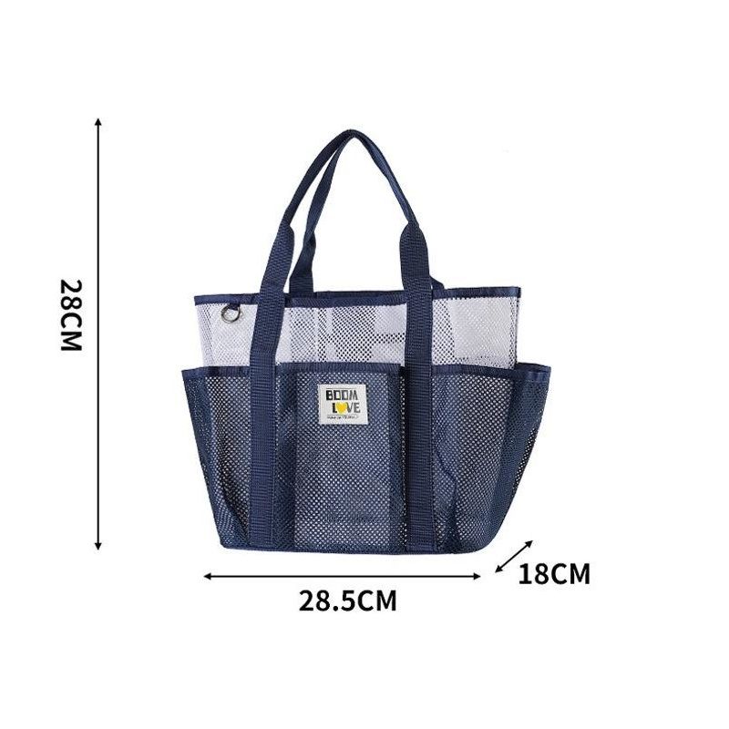 Black Large Capacity Mesh Beach Tote Bag - Breathable Polyester Swim Bag with Multi-Pocket Storage, Quick-Dry Design for Travel, Gym, and Poolside Use