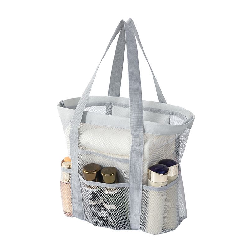 Grey small size Large Capacity Mesh Beach Tote Bag - Breathable PET  with Multi-Pocket Storage, Quick-Dry Design for Travel, Gym, and Poolside Use