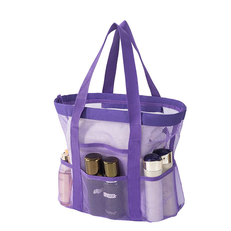 Purple small size Large Capacity Mesh Beach Tote Bag - Breathable PET  with Multi-Pocket Storage, Quick-Dry Design for Travel, Gym, and Poolside Use