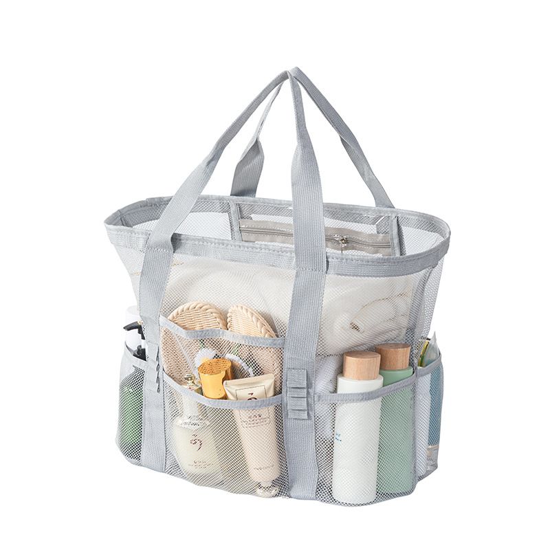 Grey large size Large Capacity Mesh Beach Tote Bag - Breathable PET  with Multi-Pocket Storage, Quick-Dry Design for Travel, Gym, and Poolside Use