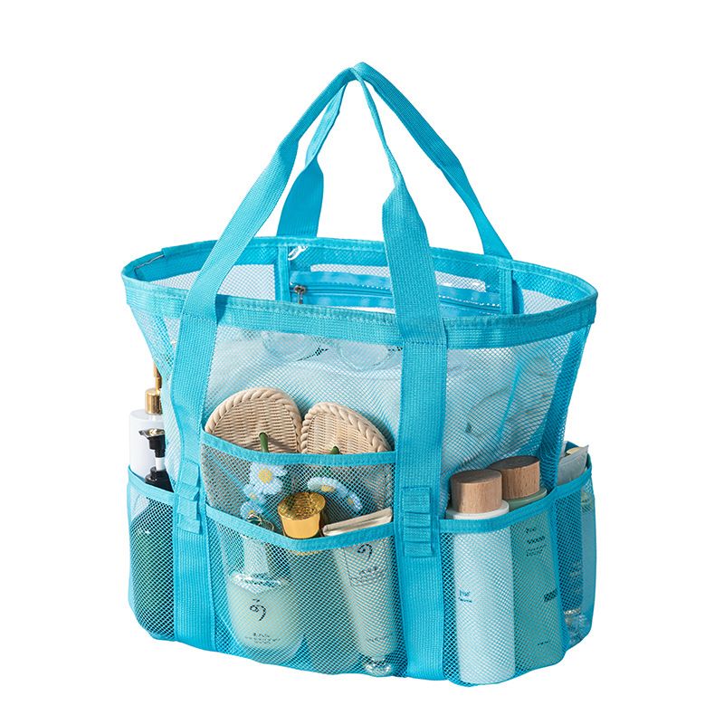 Blue large size Large Capacity Mesh Beach Tote Bag - Breathable PET  with Multi-Pocket Storage, Quick-Dry Design for Travel, Gym, and Poolside Use