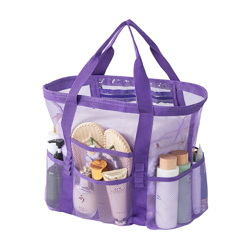 Purple large size Large Capacity Mesh Beach Tote Bag - Breathable PET  with Multi-Pocket Storage, Quick-Dry Design for Travel, Gym, and Poolside Use