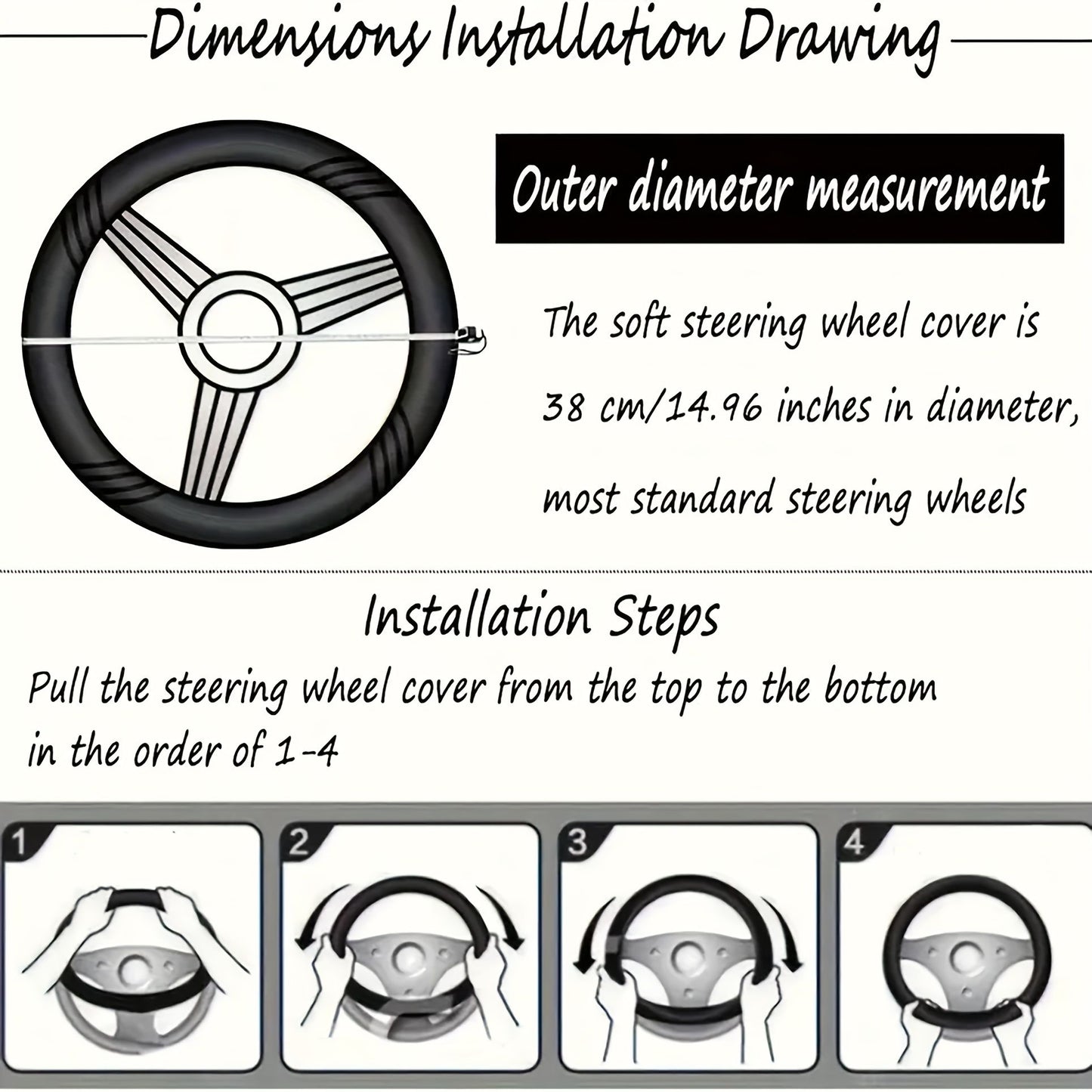 Car Steering Wheel Cover (Gray And White Lines)- Microfiber Leather with Diamond Embossing ,Anti-Slip Inner Ring(38 cm)