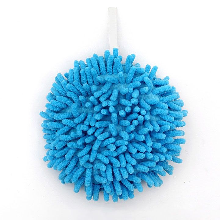 2 Pack Blue Hanging Hand Drying Ball, Chenille Towel with Sponge Core for Kitchen and Bathroom