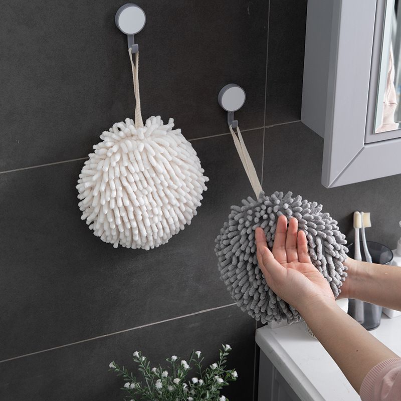 2 Pack Hanging Hand Drying Ball (White+Gray), Chenille Towel with Sponge Core for Kitchen and Bathroom
