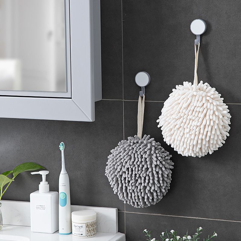 2 Pack Hanging Hand Drying Ball (White+Gray), Chenille Towel with Sponge Core for Kitchen and Bathroom