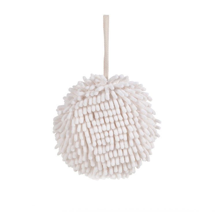 2 Pack Hanging Hand Drying Ball (White+Gray), Chenille Towel with Sponge Core for Kitchen and Bathroom