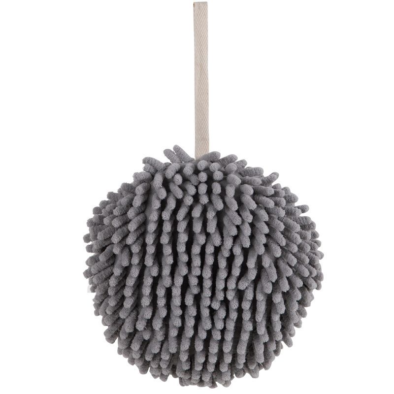 3 Pack Hanging Hand Drying Ball (Blue+White+Gray), Chenille Towel with Sponge Core for Kitchen and Bathroom