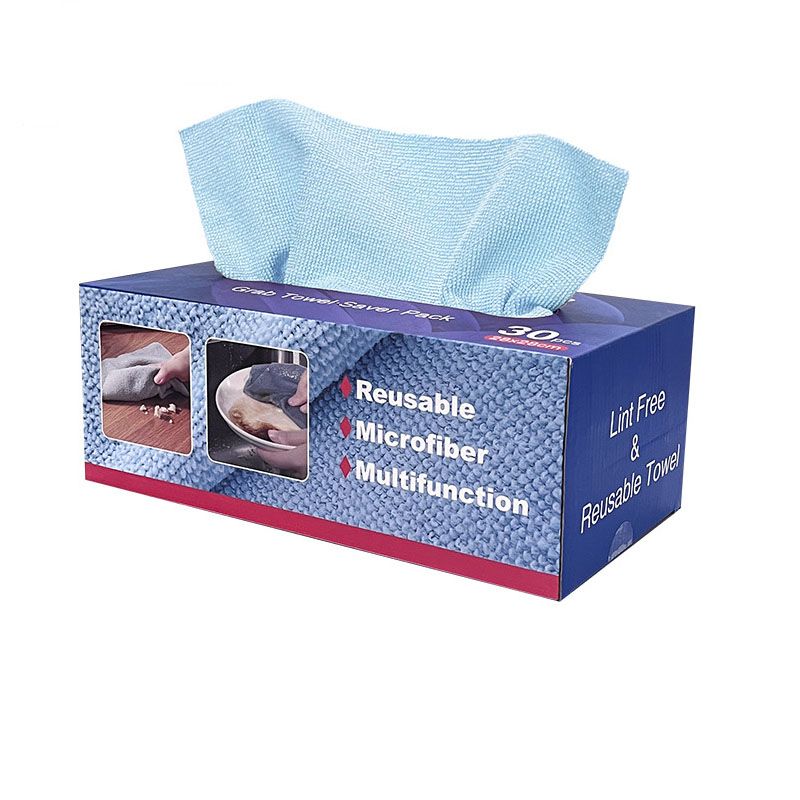 Pull-Out Microfiber Cleaning Cloths, 30 Pack 28 x 28 cm Disposable or Reusable Kitchen Towels, Blue