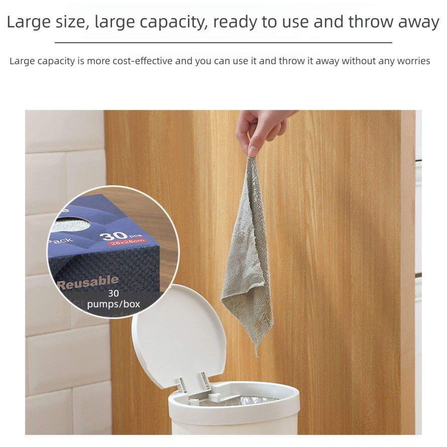 Pull-Out Microfiber Cleaning Cloths, 30 Pack 28 x 28 cm Disposable or Reusable Kitchen Towels, Blue