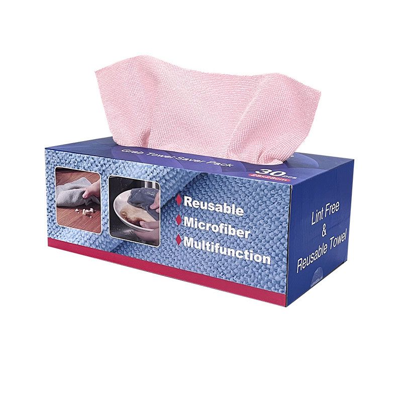 Pull-Out Microfiber Cleaning Cloths, 30 Pack 28 x 28 cm Disposable or Reusable Kitchen Towels, Pink
