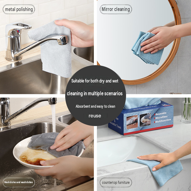 Pull-Out Microfiber Cleaning Cloths, 30 Pack 28 x 28 cm Disposable or Reusable Kitchen Towels, Pink