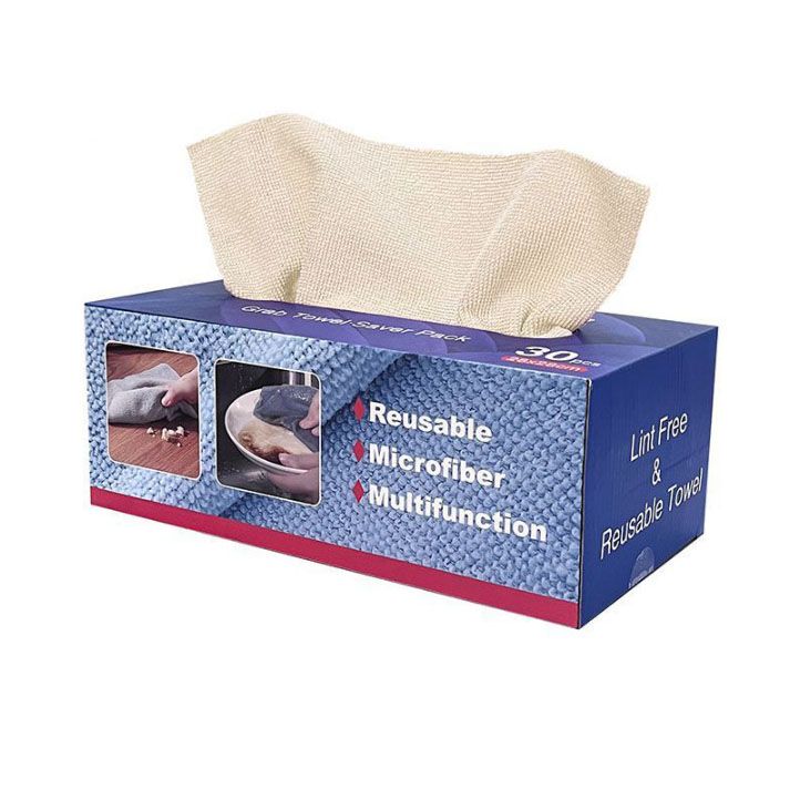 Pull-Out Microfiber Cleaning Cloths, 30 Pack 28 x 28 cm Disposable or Reusable Kitchen Towels, Brown
